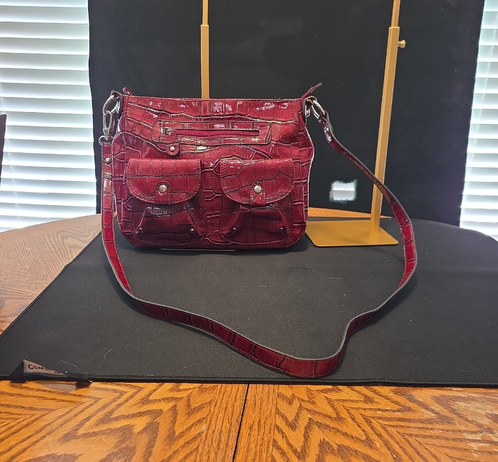 Cato Croc-Embossed Crossbody Bag in Deep Red